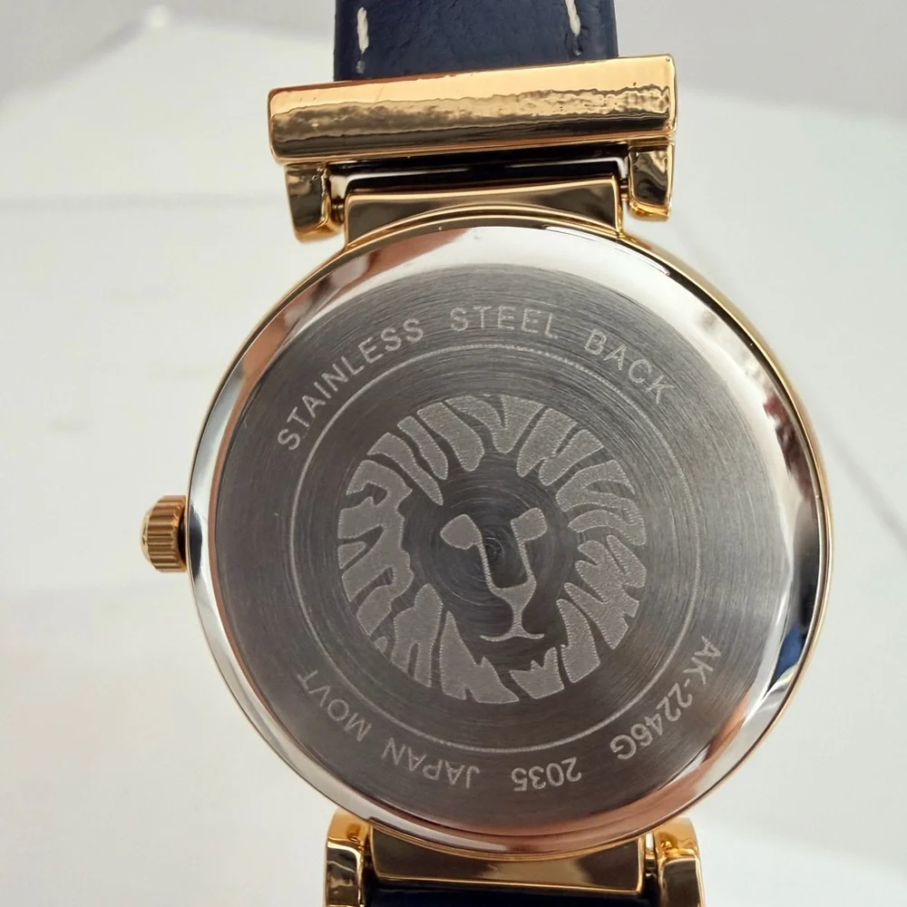 Anne Klein Gold Case Watch – Navy Leather Strap – NWT – Classic Minimalist